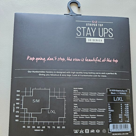 Hunkemoller 117636002 Stripe Top Stay Ups Black (Striped Top Blue) Size L/XL - Picture 3 of 5